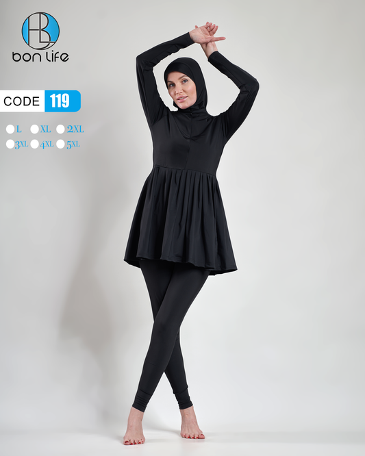 مايوه شرعي Bon Life أسود بتصميم فستان واسع كود 118.