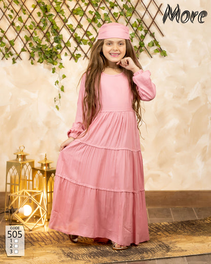 إسدال صلاة بناتي لون كشمير/روز ماركة MORE كود 505، تصميم 3 طبقات مع طرحة منفصلة، مصنوع من الفسكوز القطن 100% المعالج ضد الانكماش.