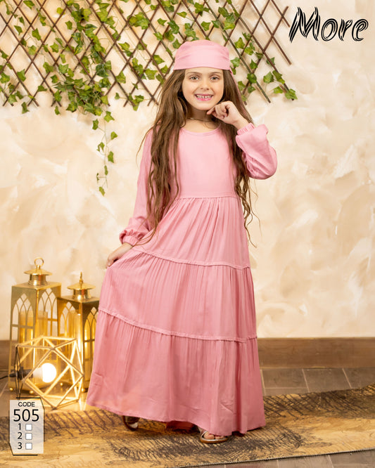 إسدال صلاة بناتي لون كشمير/روز ماركة MORE كود 505، تصميم 3 طبقات مع طرحة منفصلة، مصنوع من الفسكوز القطن 100% المعالج ضد الانكماش.