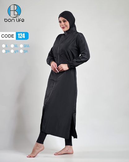 Bon Life Modest Swimwear (Burkini) Long Zipper Dress - Royal Navy - Code 124