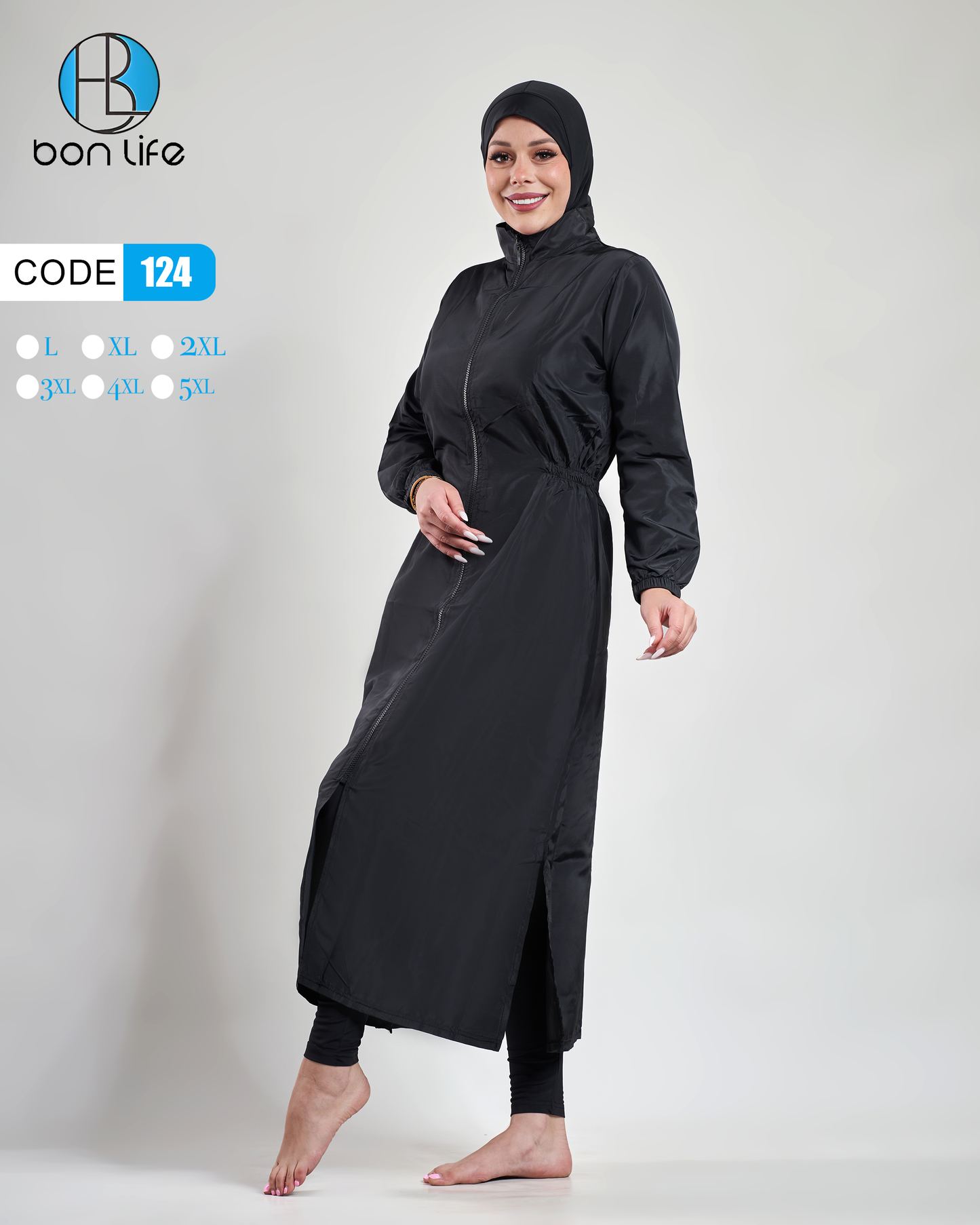 Bon Life Modest Swimwear (Burkini) Long Zipper Dress - Royal Navy - Code 124