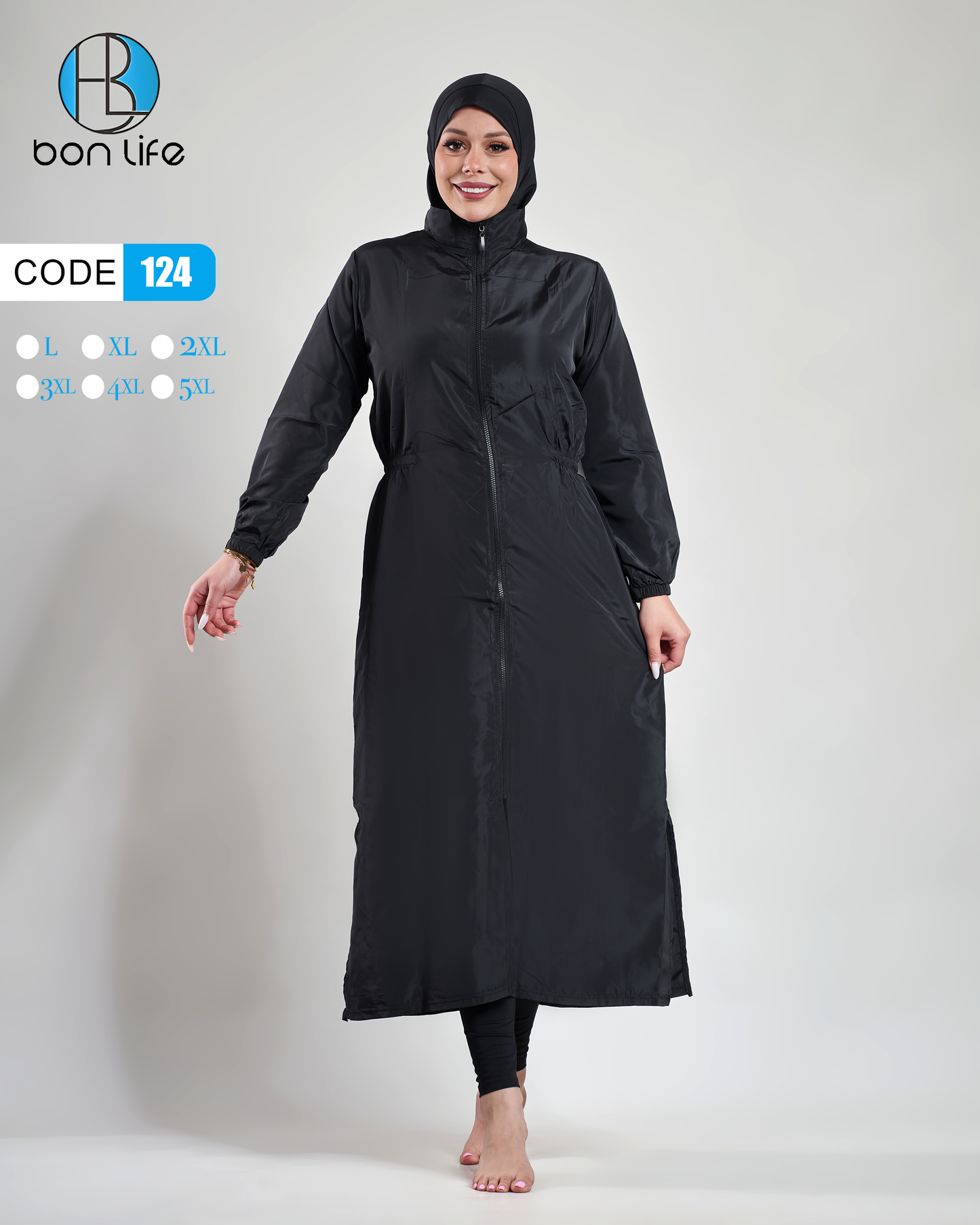 Bon Life Modest Swimwear (Burkini) Long Zipper Dress - Royal Navy - Code 124