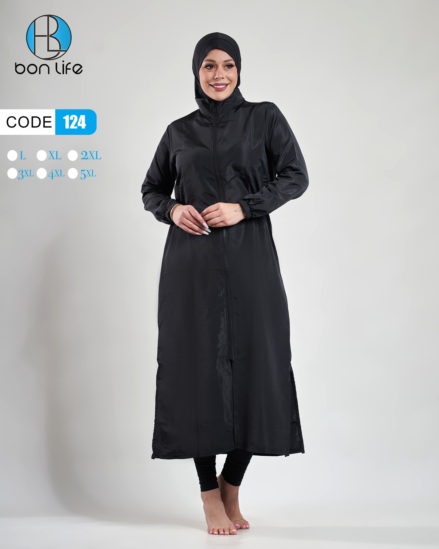 Bon Life Modest Swimwear (Burkini) Long Zipper Dress - Royal Navy - Code 124