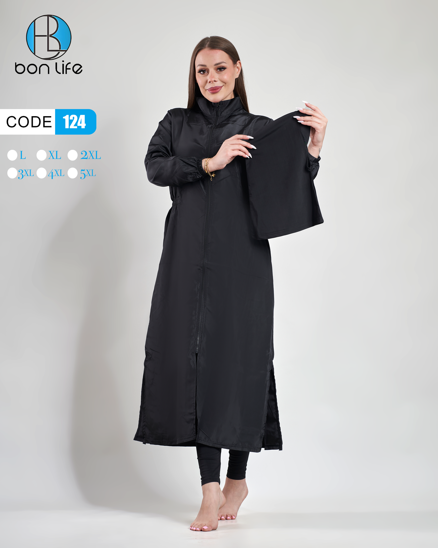 Bon Life Modest Swimwear (Burkini) Long Zipper Dress - Royal Navy - Code 124