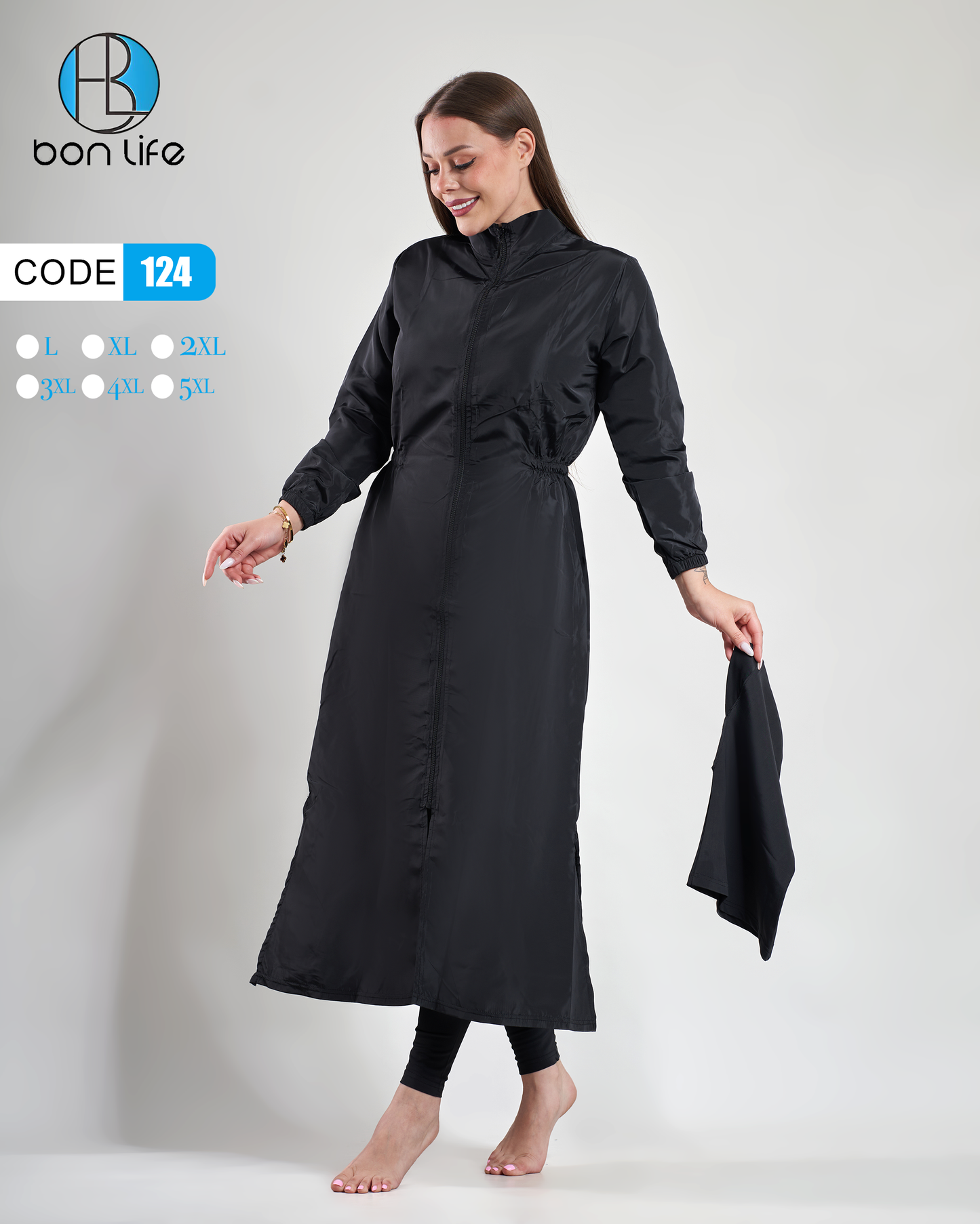 Bon Life Modest Swimwear (Burkini) Long Zipper Dress - Royal Navy - Code 124