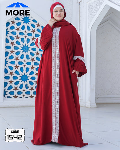 إسدال صلاة حريمي واسع فسكوز قطن 100% بدانتيل – كود 1542