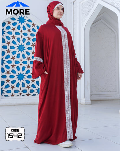 إسدال صلاة حريمي واسع فسكوز قطن 100% بدانتيل – كود 1542