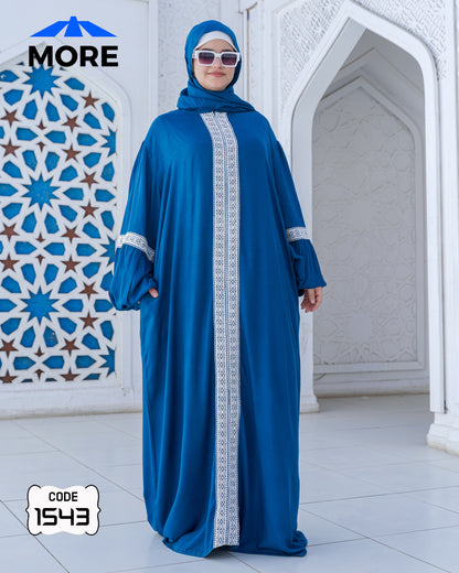 إسدال صلاة حريمي واسع فسكوز قطن 100% بدانتيل – كود 1543