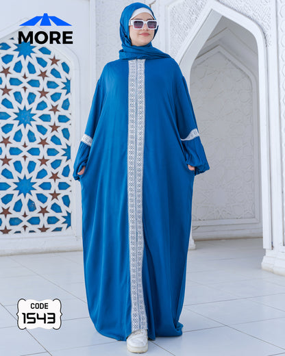 إسدال صلاة حريمي واسع فسكوز قطن 100% بدانتيل – كود 1543