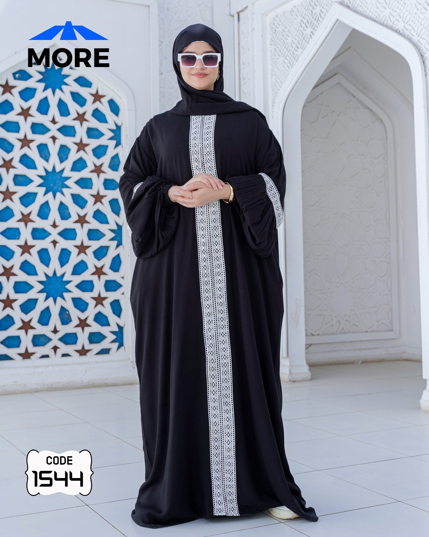 إسدال صلاة حريمي واسع فسكوز قطن 100% بدانتيل – كود 1544