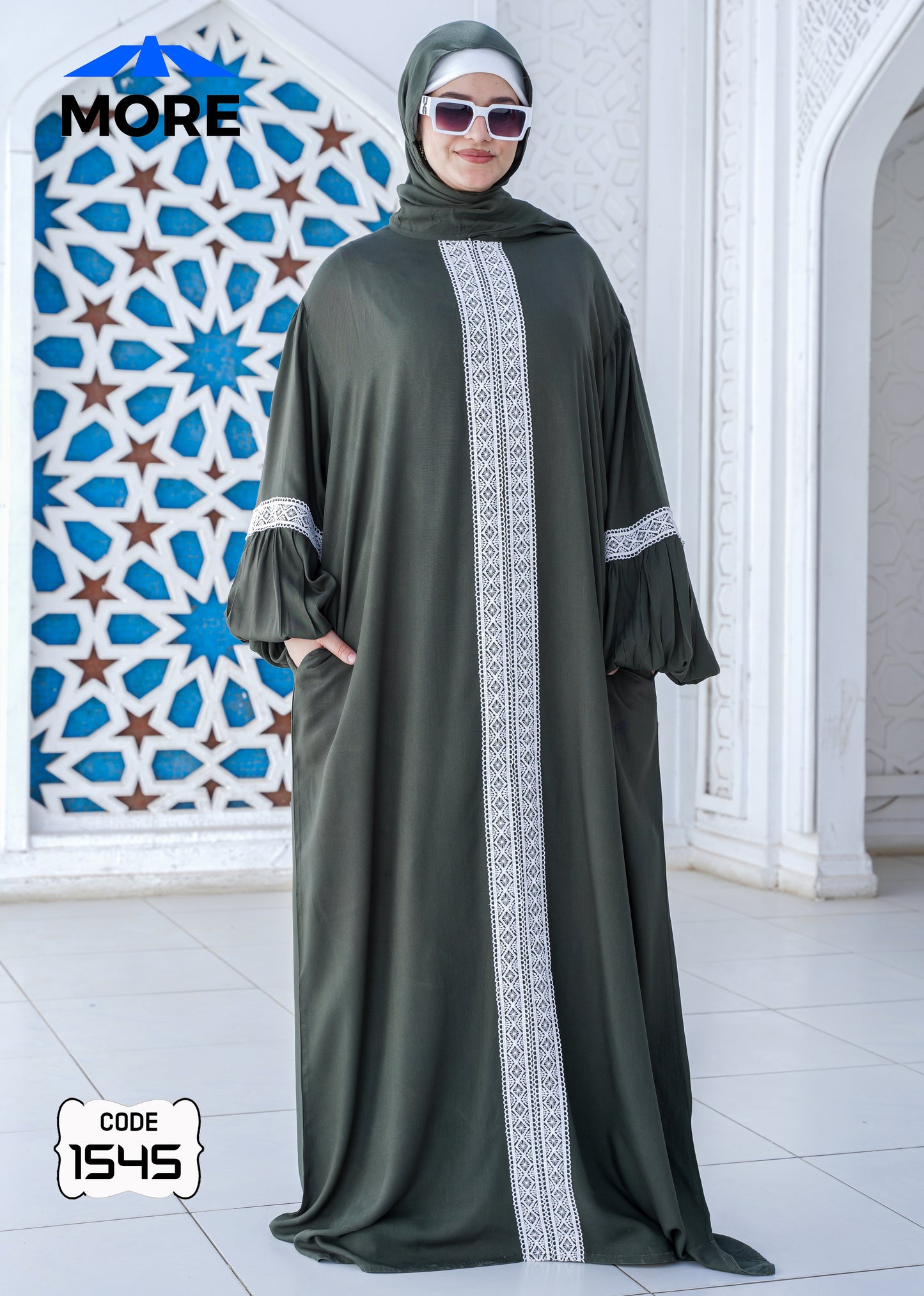 إسدال صلاة حريمي واسع فسكوز قطن 100% بدانتيل – كود 1545