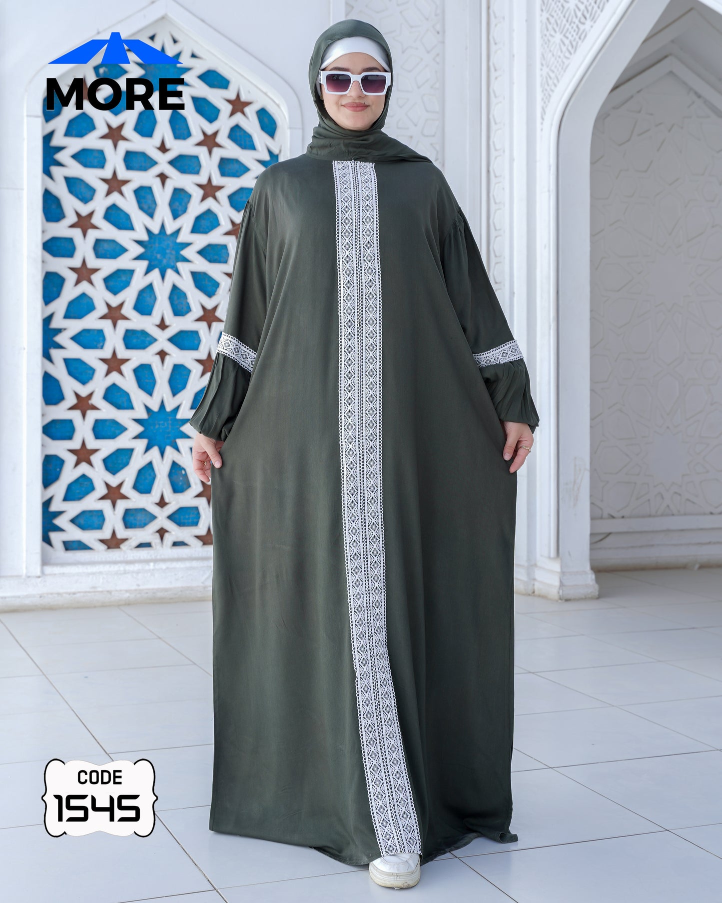 إسدال صلاة حريمي واسع فسكوز قطن 100% بدانتيل – كود 1545