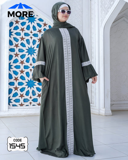 إسدال صلاة حريمي واسع فسكوز قطن 100% بدانتيل – كود 1545