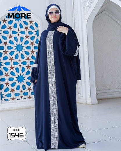 إسدال صلاة حريمي واسع فسكوز قطن 100% بدانتيل – كود 1546