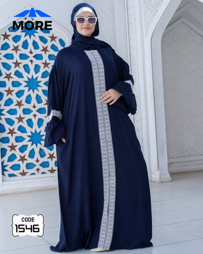 إسدال صلاة حريمي واسع فسكوز قطن 100% بدانتيل – كود 1546