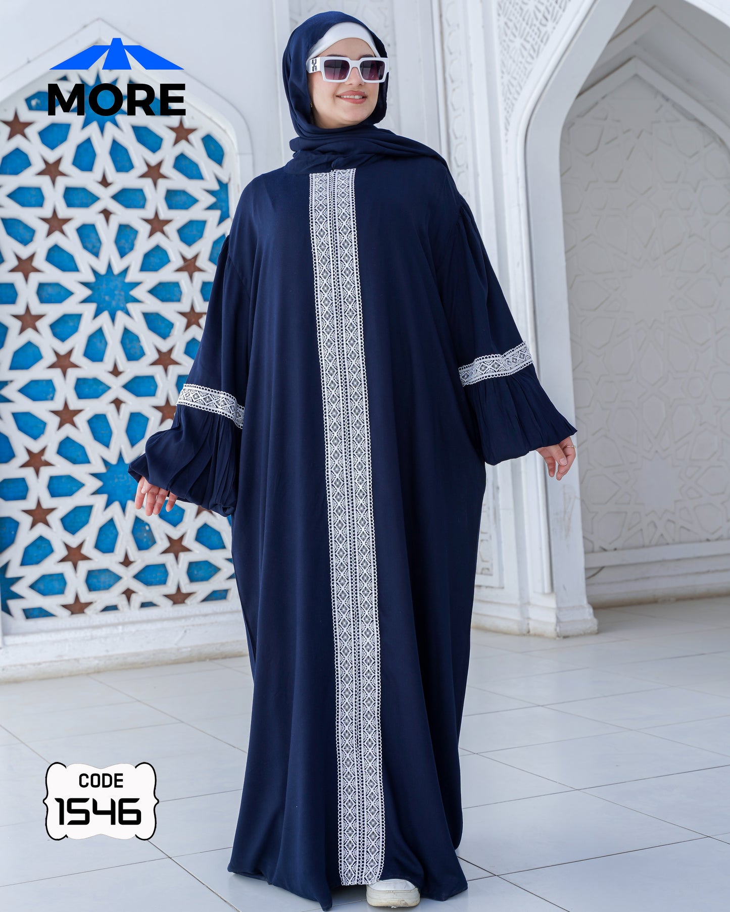 إسدال صلاة حريمي واسع فسكوز قطن 100% بدانتيل – كود 1546