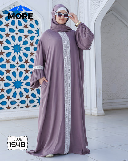 إسدال صلاة حريمي واسع فسكوز قطن 100% بدانتيل – كود 1548