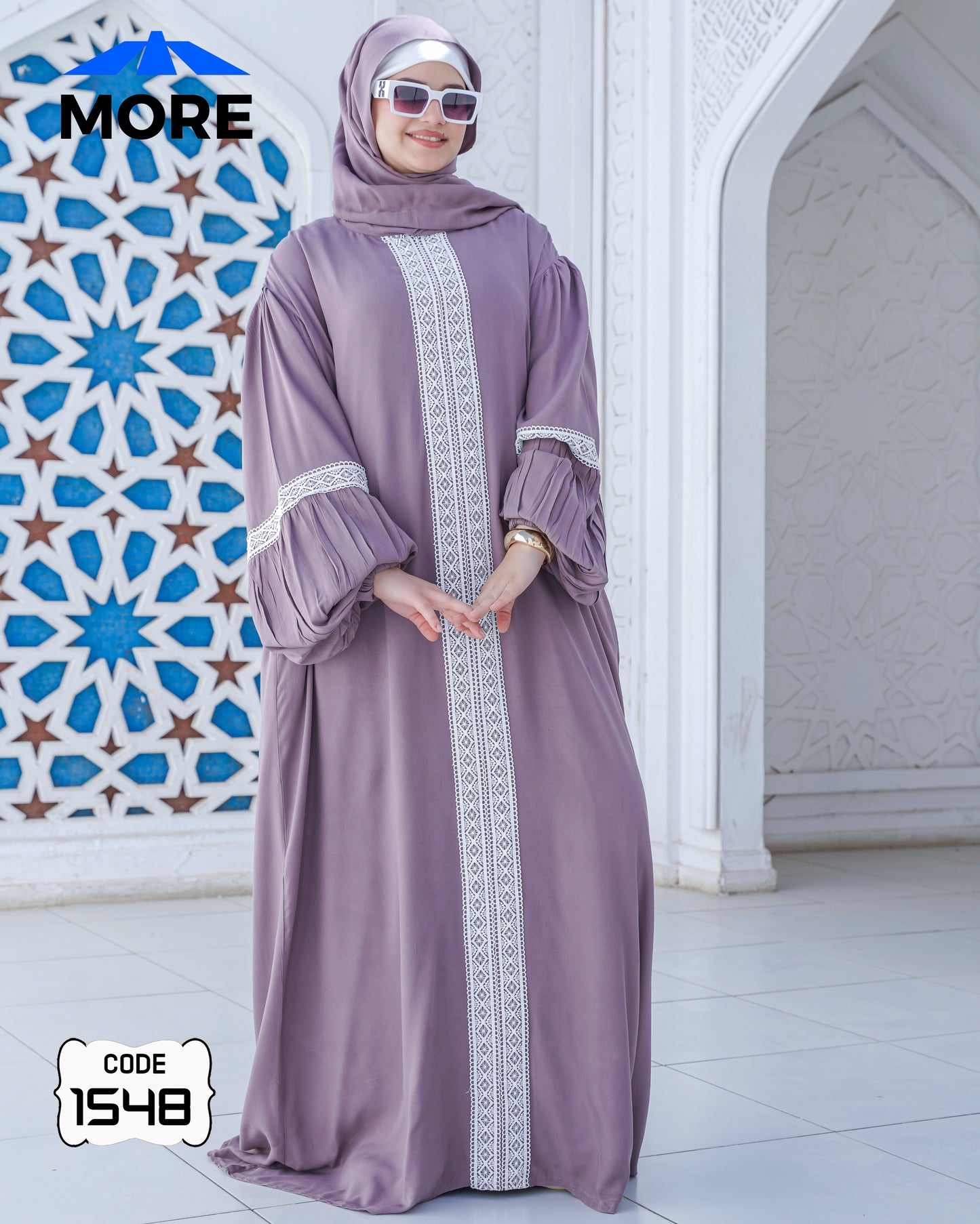 إسدال صلاة حريمي واسع فسكوز قطن 100% بدانتيل – كود 1548