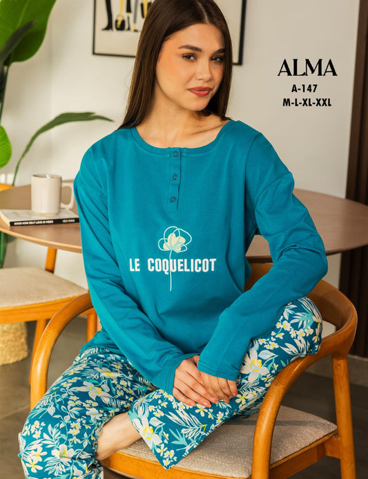 بيجامة قطن قطعتين للسيدات ماركة ALMA ألوان صيفية مبهجة.