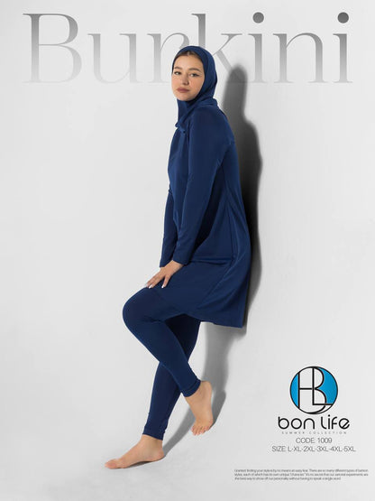 مايوه شرعي Bon Life كود 1009 - أزرق كحلي سادة كلاسيك (3 قطع)